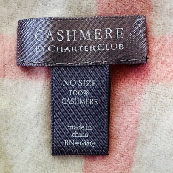 Cashmere by Charter Club 100% Cashmere Beige/Pink Plaid Scarf - Picture 3 of 3